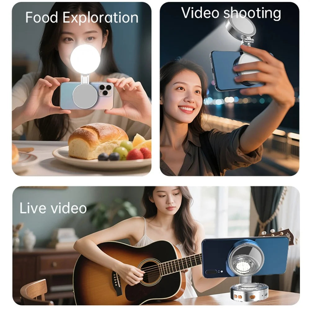K08 Magnetic Fill Light with Mirror 360 Degree Foldable Selfie LED Ring Light 3-Color Temperature Phone Photography Light - 6