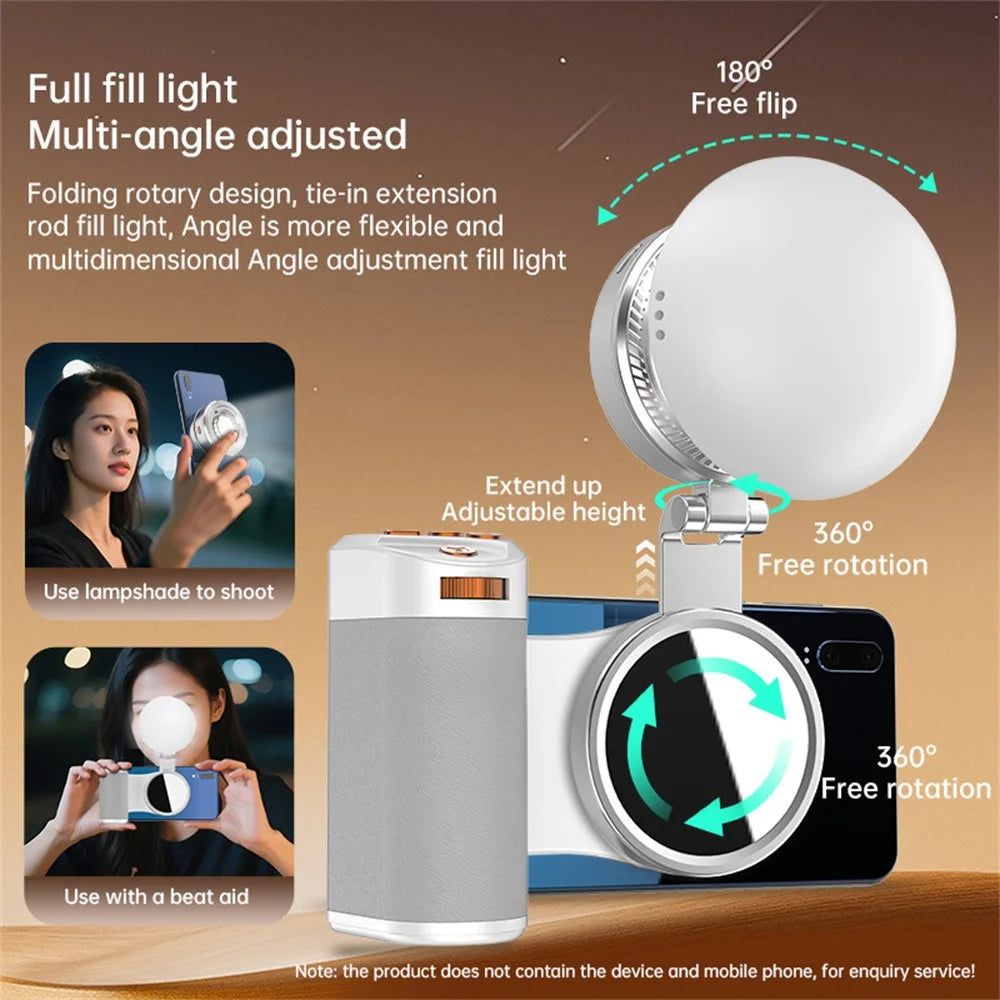 K08 Magnetic Fill Light with Mirror 360 Degree Foldable Selfie LED Ring Light 3-Color Temperature Phone Photography Light - 7