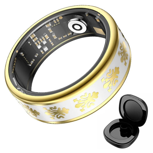 SY03 Smart Ring Health Monitoring Enamel Multi-function Fitness Tracker Finger Ring with Charging Case - Gold Circle  /  White 8 - 1