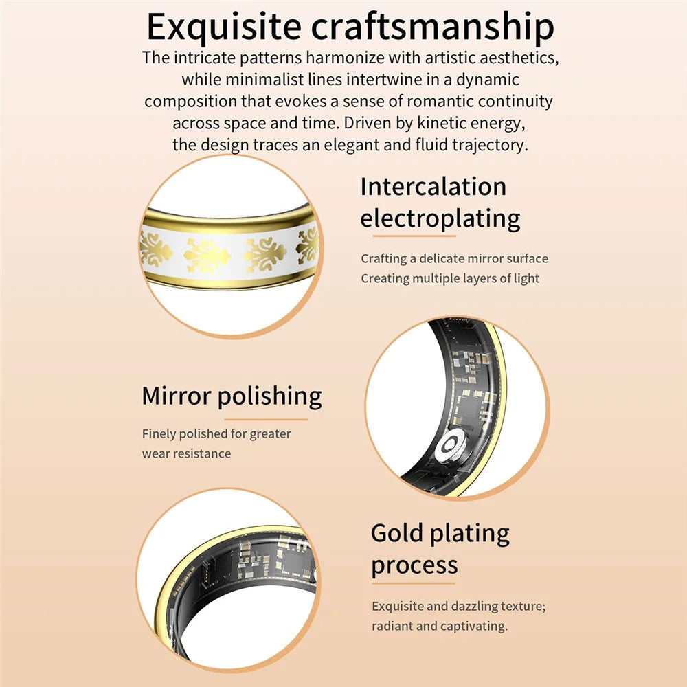 SY03 Smart Ring Health Monitoring Enamel Multi-function Fitness Tracker Finger Ring with Charging Case - Gold Circle  /  White 8 - 2