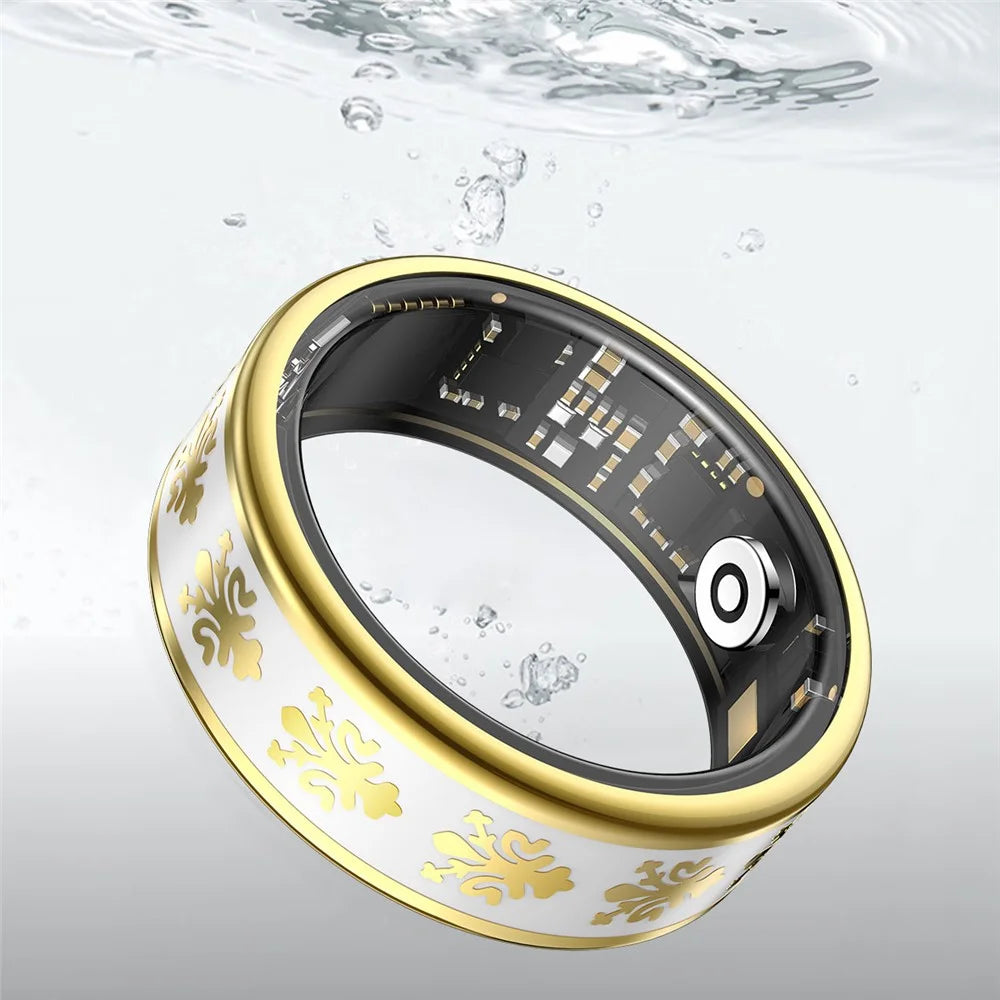 SY03 Smart Ring Health Monitoring Enamel Multi-function Fitness Tracker Finger Ring with Charging Case - Gold Circle  /  White 8 - 3