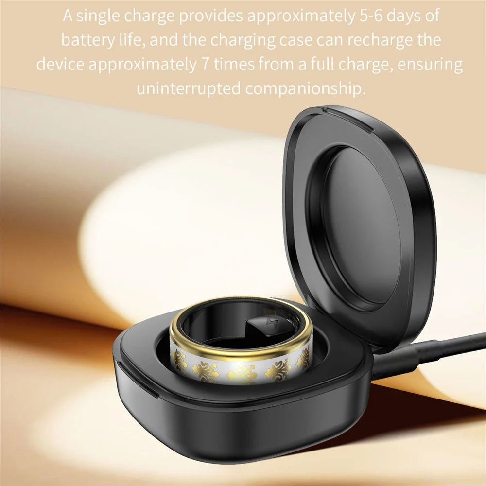 SY03 Smart Ring Health Monitoring Enamel Multi-function Fitness Tracker Finger Ring with Charging Case - Gold Circle  /  White 8 - 4
