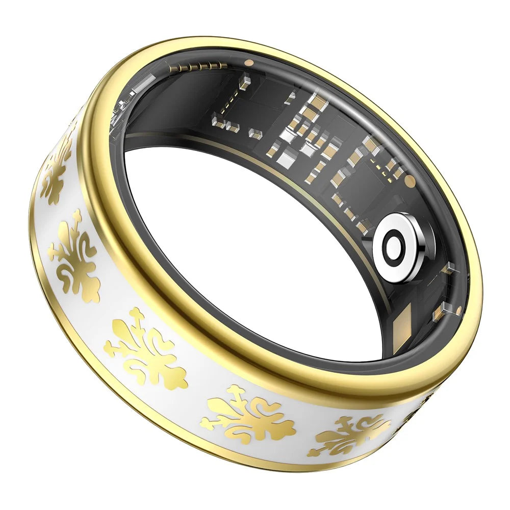 SY03 Smart Ring Health Monitoring Enamel Multi-function Fitness Tracker Finger Ring with Charging Case - Gold Circle  /  White 8 - 6