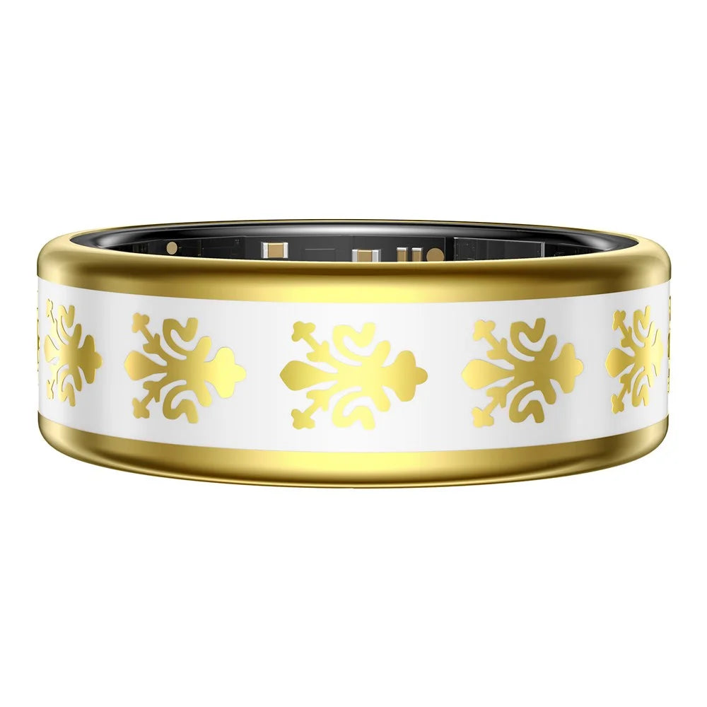 SY03 Smart Ring Health Monitoring Enamel Multi-function Fitness Tracker Finger Ring with Charging Case - Gold Circle  /  White 8 - 7