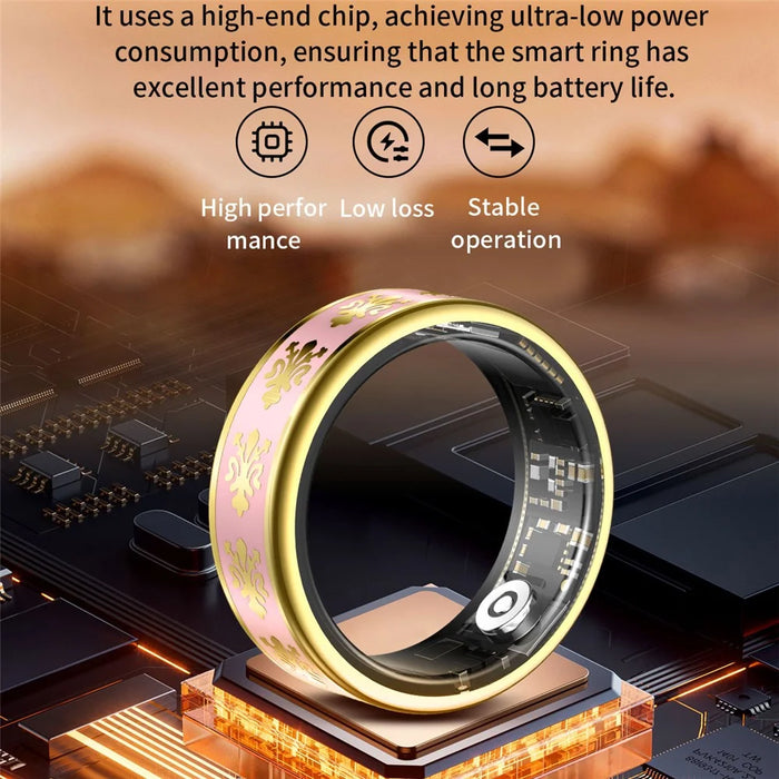 SY03 Smart Ring Health Monitor Enamel IP68 Waterproof Heart Rate Blood Oxygen Sleep Tracker with Charging Case - Gold Circle  /  Pink 7 - 3