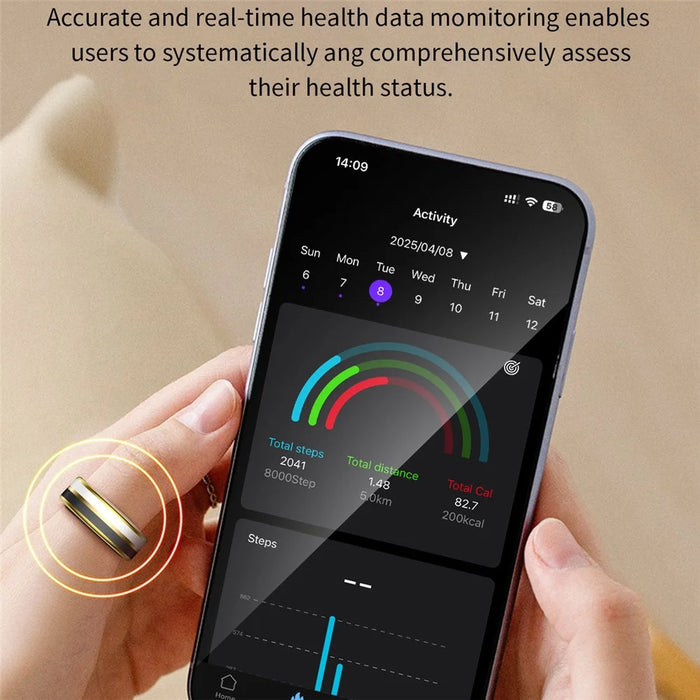 SY03 Smart Ring Health Monitor Enamel IP68 Waterproof Heart Rate Blood Oxygen Sleep Tracker with Charging Case - Gold Circle  /  Pink 7 - 6