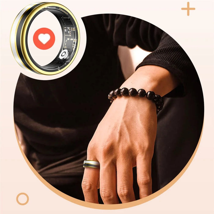 SY03 Smart Ring Health Monitor Enamel IP68 Waterproof Heart Rate Blood Oxygen Sleep Tracker with Charging Case - Gold Circle  /  Pink 7 - 7