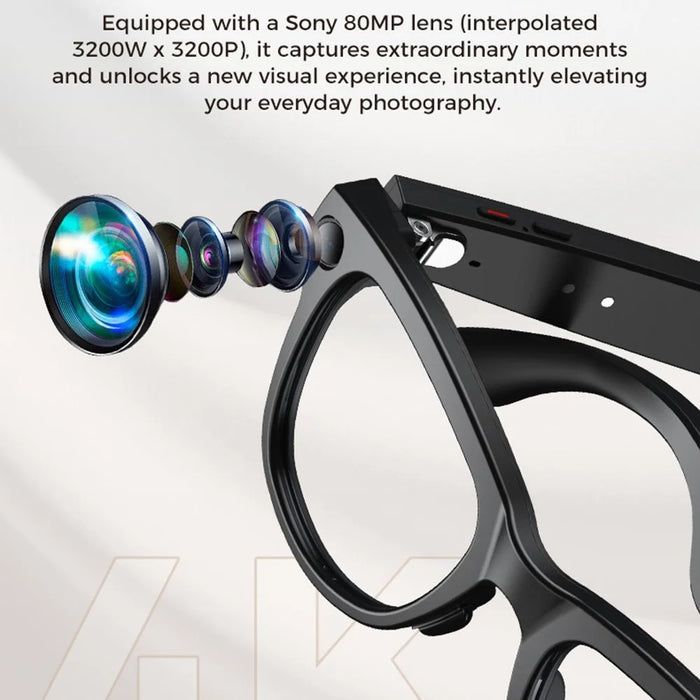 M02 AI Smart Glasses 8MP Camera 4K Video Recording Bluetooth-compatible 5.3 Translation Eyeglasses for Photography - Black Frame - 7