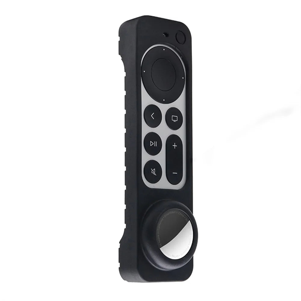 2-in-1 Remote Controller Bluetooth-compatible Tracker Soft Silicone Protective Sleeve Cover for Apple TV HD/4K AirTag - Black - 1