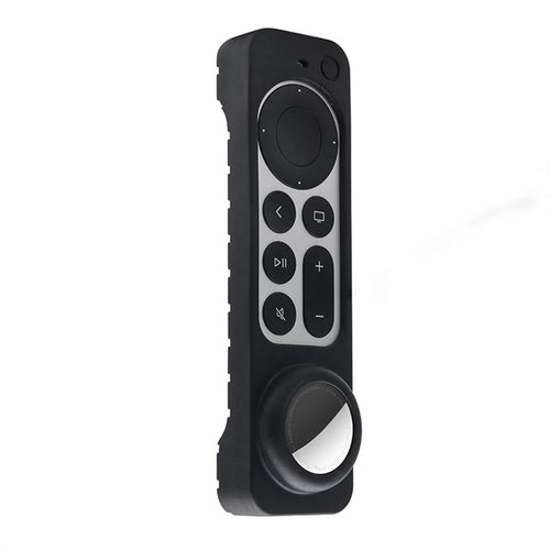 2-in-1 Remote Controller Bluetooth-compatible Tracker Soft Silicone Protective Sleeve Cover for Apple TV HD/4K AirTag - Black - 1