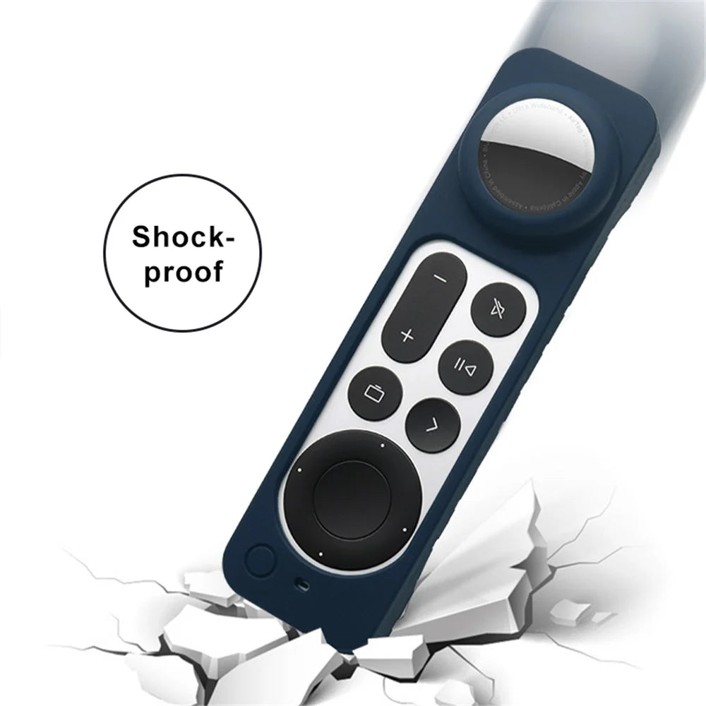 2-in-1 Remote Controller Bluetooth-compatible Tracker Soft Silicone Protective Sleeve Cover for Apple TV HD/4K AirTag - Black - 2