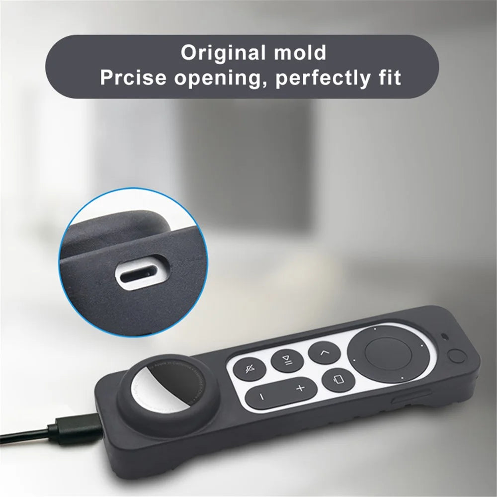 2-in-1 Remote Controller Bluetooth-compatible Tracker Soft Silicone Protective Sleeve Cover for Apple TV HD/4K AirTag - Black - 5