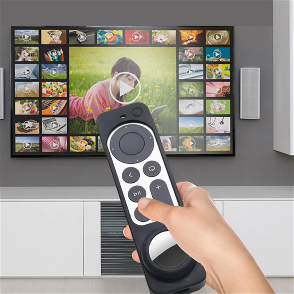 2-in-1 Remote Controller Bluetooth-compatible Tracker Soft Silicone Protective Sleeve Cover for Apple TV HD/4K AirTag - Black - 6