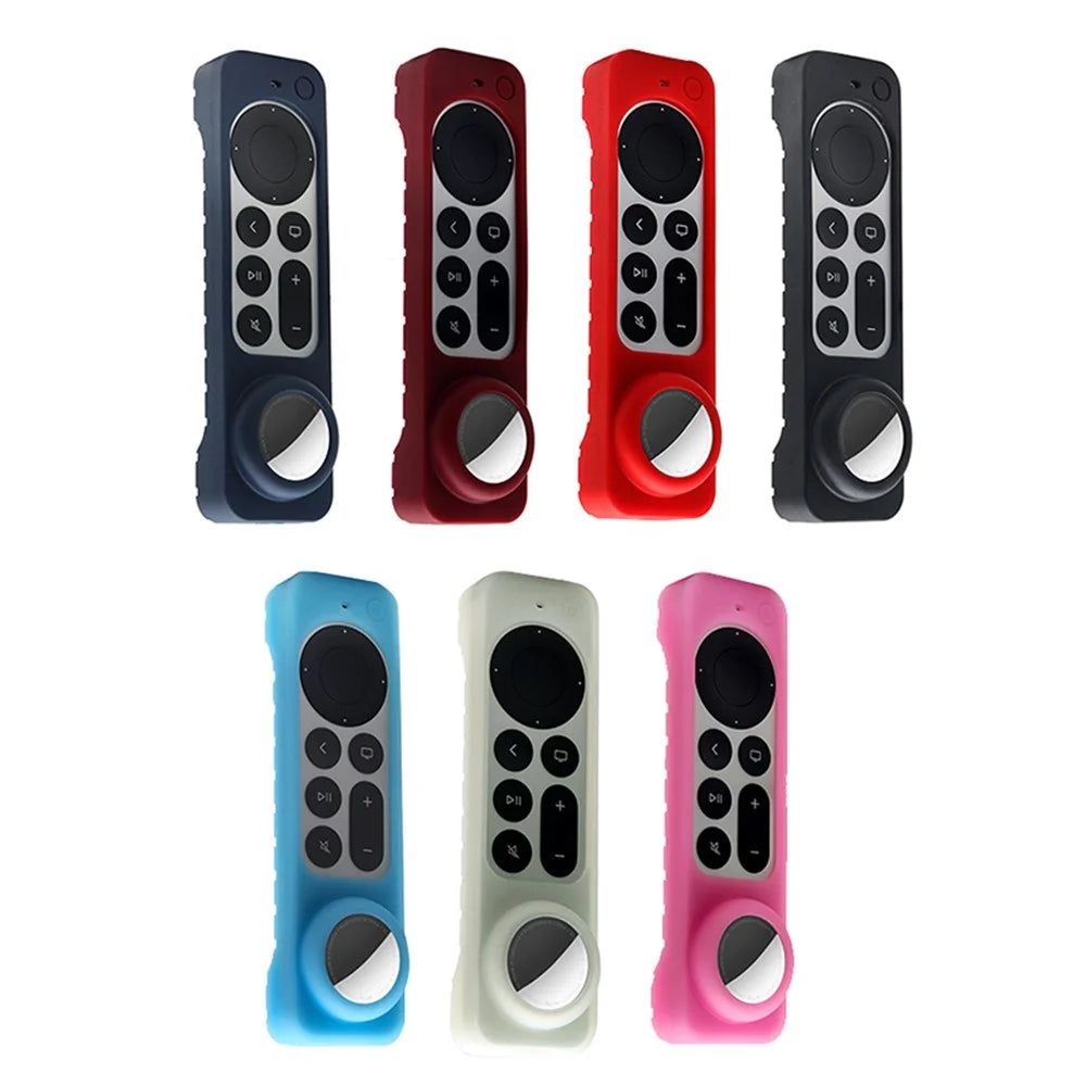 2-in-1 Remote Controller Bluetooth-compatible Tracker Soft Silicone Protective Sleeve Cover for Apple TV HD/4K AirTag - Black - 7