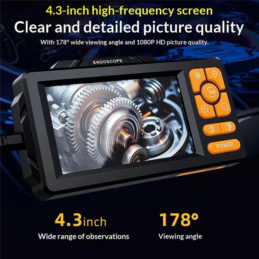 HD813 4.3 Inch Industrial Endoscope with 5m Hard Wire 1080P HD Camera Dual Lens 8mm Digital Borescope for Automotive Pipe Inspection - Black - 3