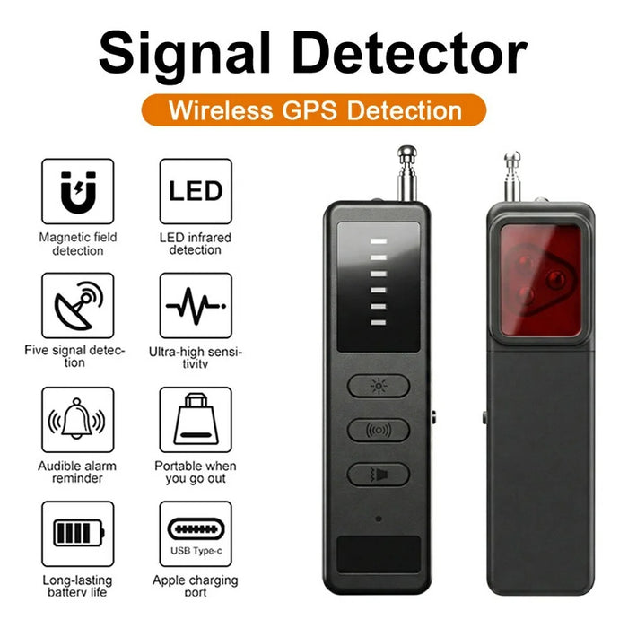 DT01 Wireless Signal Detector Hidden Camera Locator Anti-Spy RF Bug Finder GPS Tracker Detector - Black - 5