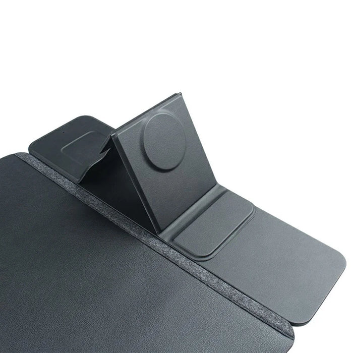 S111 3-in-1 Magnetic Wireless Charger Office Desktop Pad 15W Fast Charging Mouse Pad for Phone Watch Earbuds - Black - 7