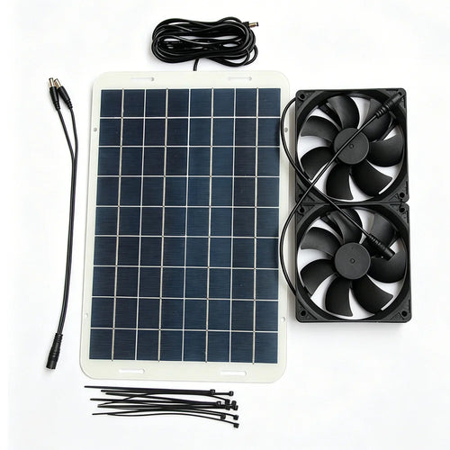 IP68 Waterproof 15W 18V Solar Panel Dual Fan Pet House Ventilation System with DC5521 Connector - 330x230mm - 1