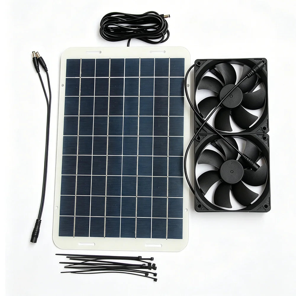IP68 Waterproof 15W 18V Solar Panel Dual Fan Pet House Ventilation System with DC5521 Connector - 330x230mm - 1