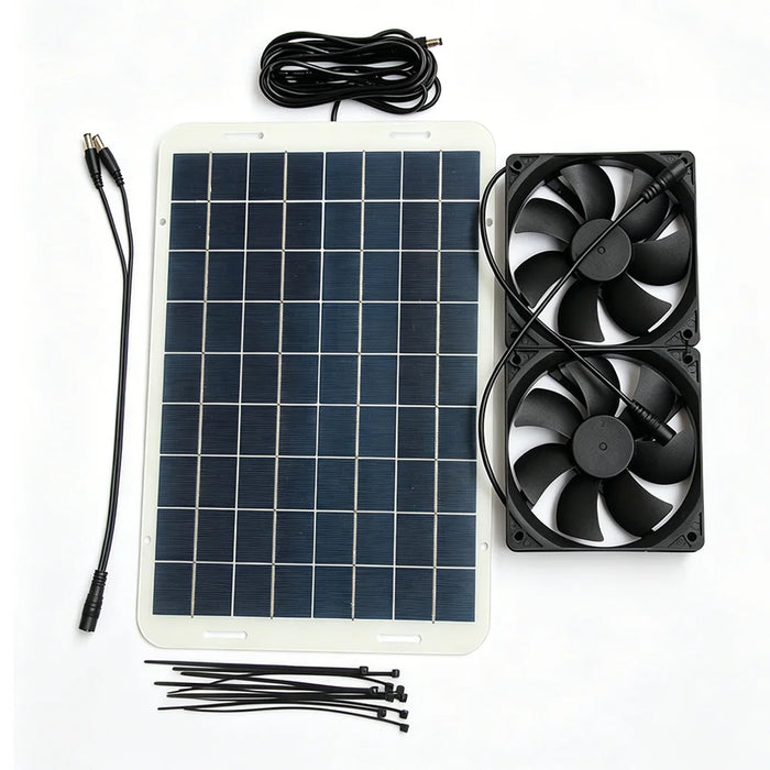 IP68 Waterproof 15W 18V Solar Panel Dual Fan Pet House Ventilation System with DC5521 Connector - 330x230mm - 1