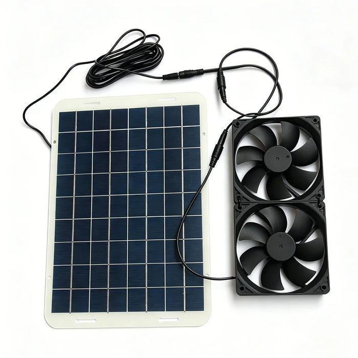 IP68 Waterproof 15W 18V Solar Panel Dual Fan Pet House Ventilation System with DC5521 Connector - 330x230mm - 2