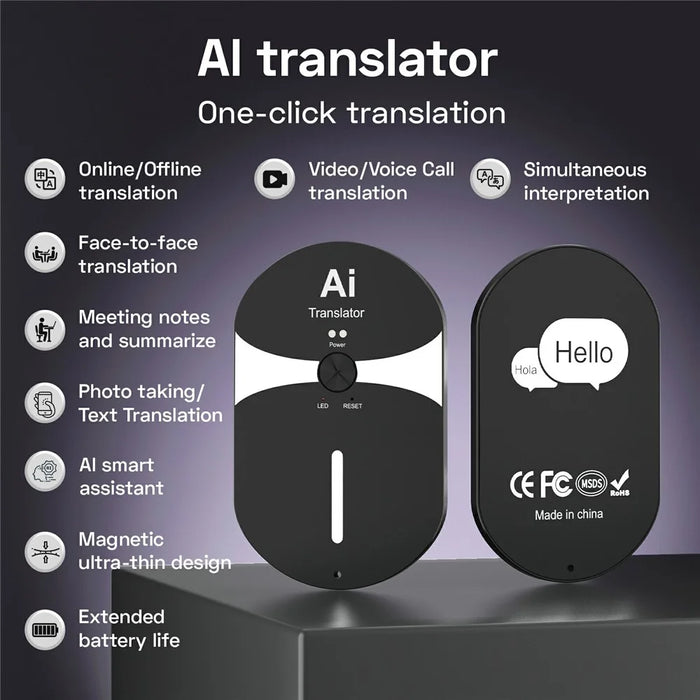 F8pro AI Magnetic Ultra-Thin Bluetooth-compatible Translator 170mAh 138 Languages Real-time Voice Text Translation Device for Meeting Travel - Black - 2