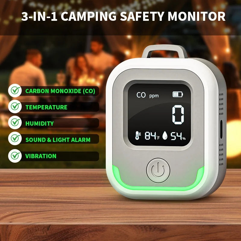 HD-600 Carbon Monoxide Detector 3 in 1 50PPM Alarm CO Detector Temperature Humidity Monitor for Camping RV - 3