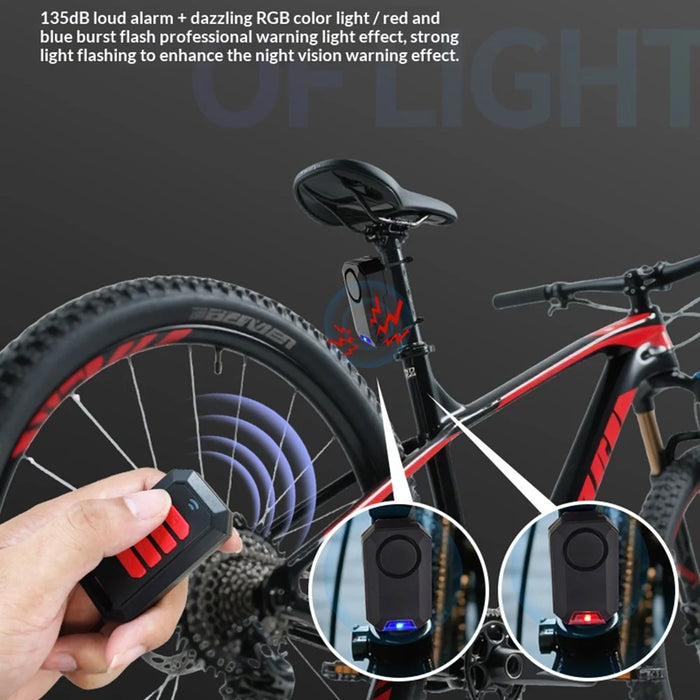 Q100 Remote Control Bike Alarm 135dB Anti-Theft Security System with RGB Breathing Light for Cycling - With Remote Control - 4