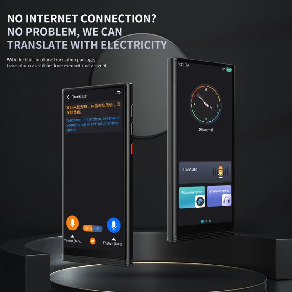 M18 4.82 Inch Smart Voice Translator 1+16GB WIFI Photo Recording 138 Languages Online Translation Device - Black - 2
