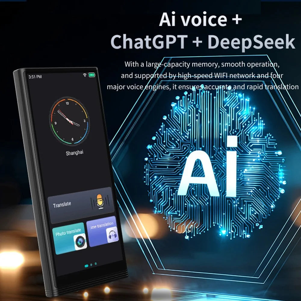 M18 4.82 Inch Smart Voice Translator 1+16GB WIFI Photo Recording 138 Languages Online Translation Device - Black - 4