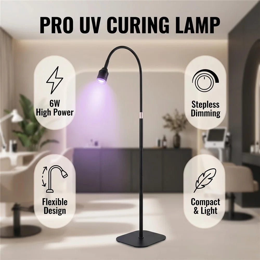 HD-AL70 5W UV LED Curing Lamp with Foot Pedal 360 Degreee Adjustable Gooseneck Floor Stand Nail Light for Eyelash Extensions Nail Art - Black - 2