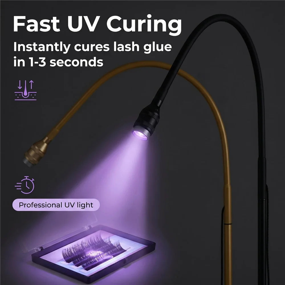 HD-AL70 5W UV LED Curing Lamp with Foot Pedal 360 Degreee Adjustable Gooseneck Floor Stand Nail Light for Eyelash Extensions Nail Art - Black - 5