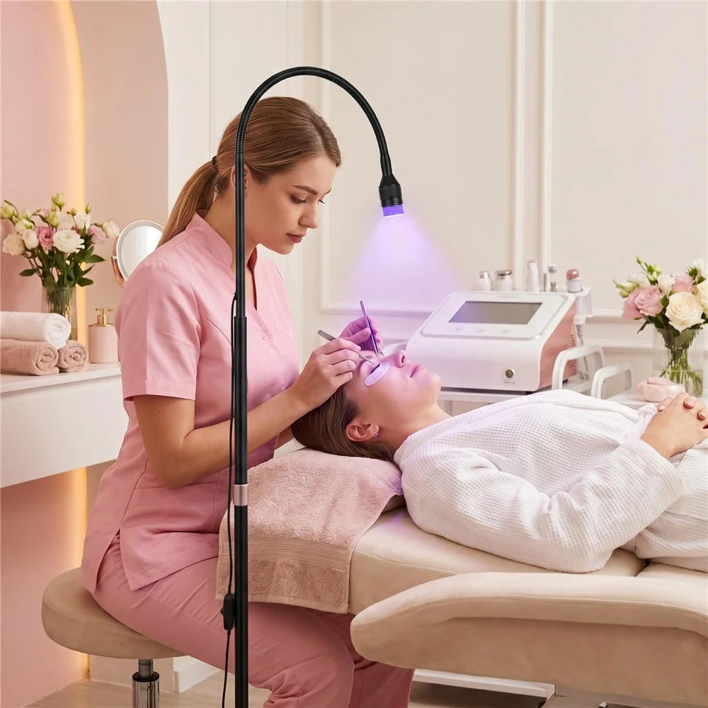 HD-AL70 5W UV LED Curing Lamp with Foot Pedal 360 Degreee Adjustable Gooseneck Floor Stand Nail Light for Eyelash Extensions Nail Art - Black - 7