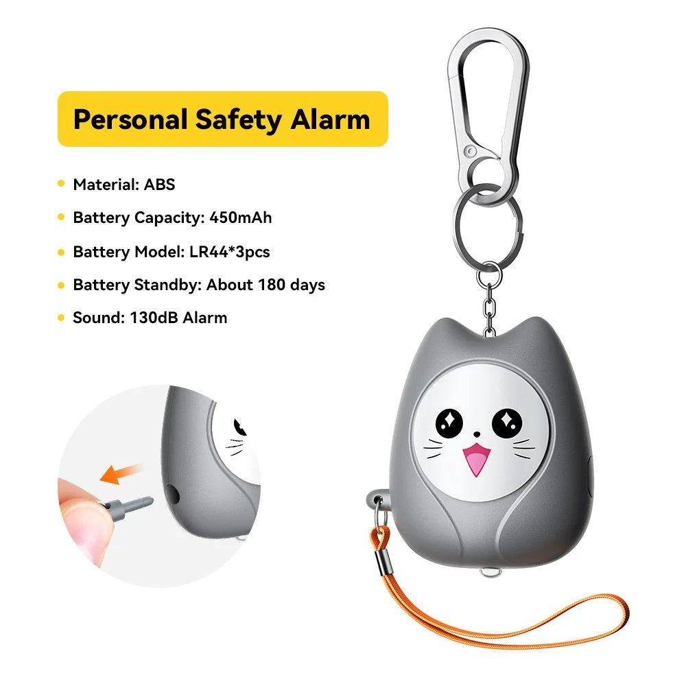 ESSAGER H7 Personal Safety Alarm 130dB Sound LED Flashlight Cartoon Cat Design Self Defense Alarm Device for Women Kids - Grey - 2