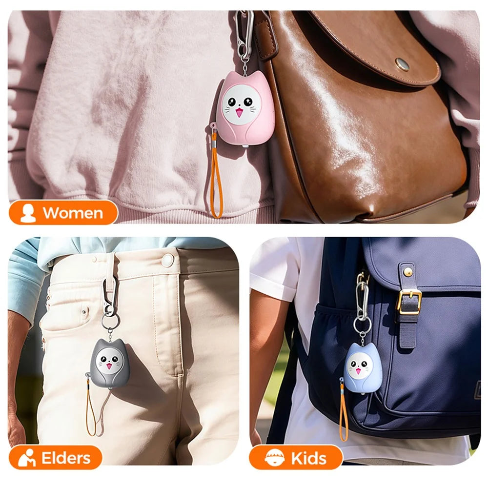 ESSAGER H7 Personal Safety Alarm 130dB Sound LED Flashlight Cartoon Cat Design Self Defense Alarm Device for Women Kids - Grey - 5