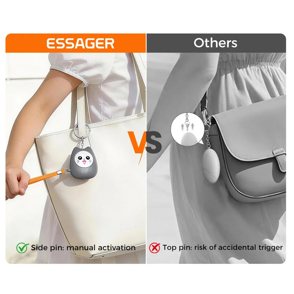 ESSAGER H7 Personal Safety Alarm 130dB Sound LED Flashlight Cartoon Cat Design Self Defense Alarm Device for Women Kids - Grey - 7