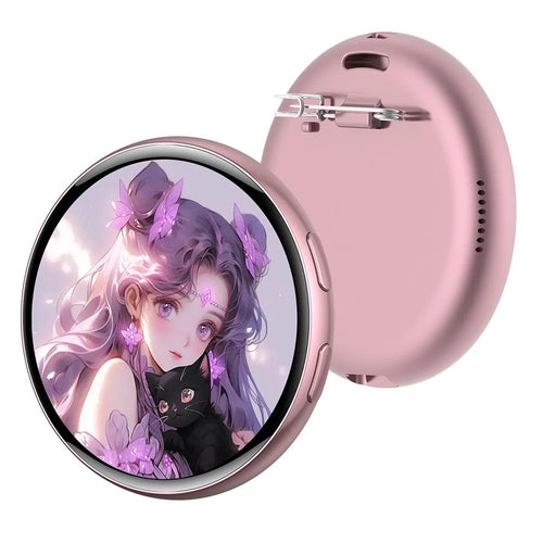 E01 1.7 Inch AI Smart Electronic Badge Bluetooth-compatible APP Anime Display Touch Screen Brooch Pin - Pink - 1