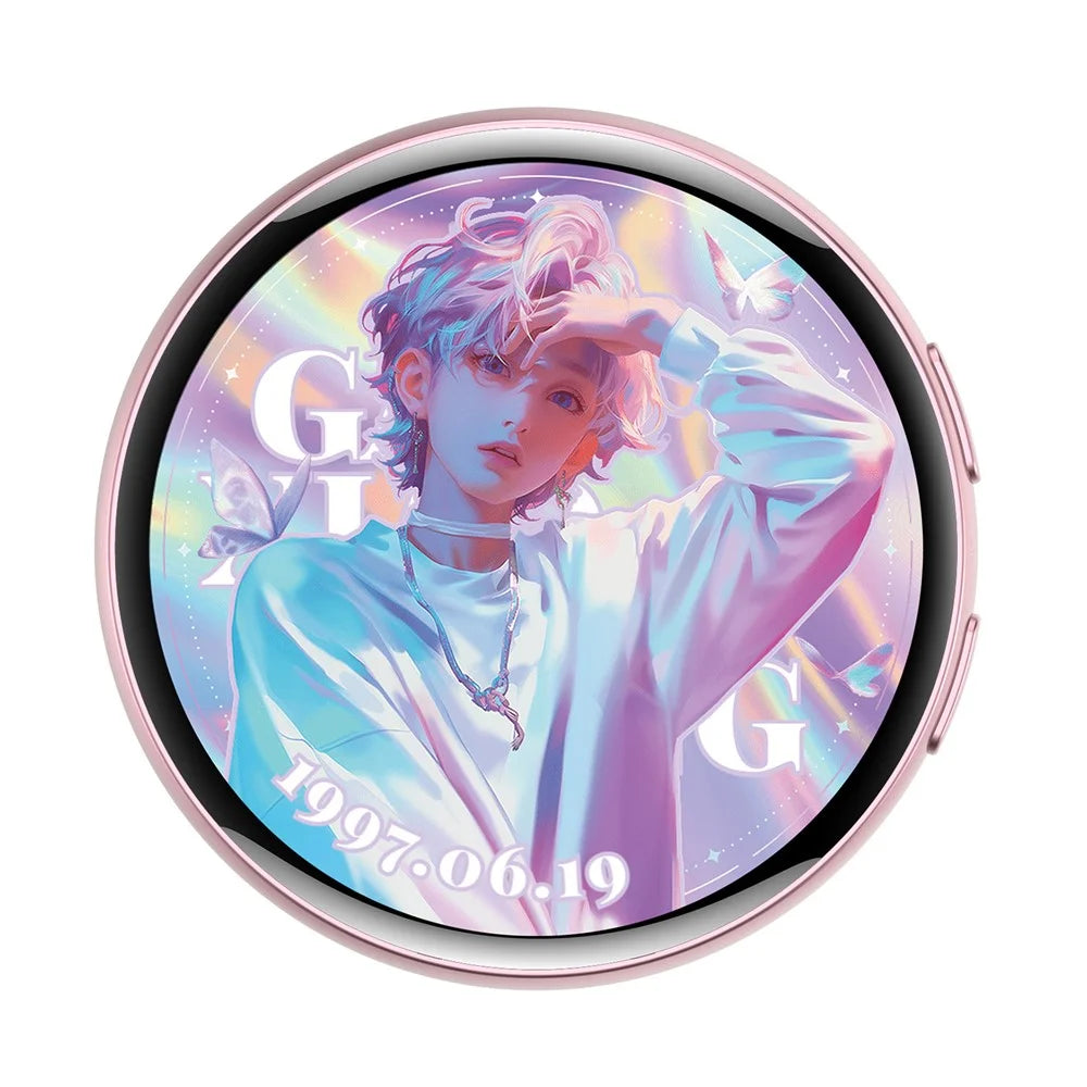 E01 1.7 Inch AI Smart Electronic Badge Bluetooth-compatible APP Anime Display Touch Screen Brooch Pin - Pink - 4