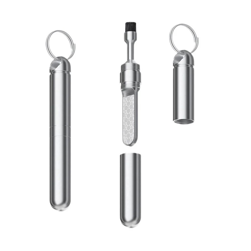 CS-04 2-in-1 Keychain Cleaning Brush Nail File Tool Set Zinc Alloy Portable Phone Dust Cleaner Metal Grinder Tool Kit - Silver - 1