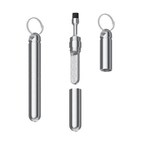 CS-04 2-in-1 Keychain Cleaning Brush Nail File Tool Set Zinc Alloy Portable Phone Dust Cleaner Metal Grinder Tool Kit - Silver - 1