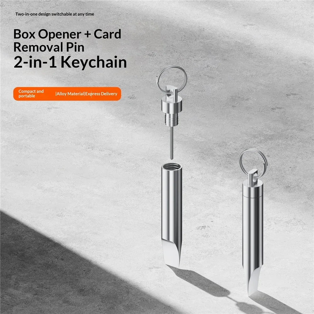 CS-03 Multi-function Repair Tool 2-in-1 Keychain Package Opener Portable Alloy SIM Card Ejector Tool Kit - Silver - 2