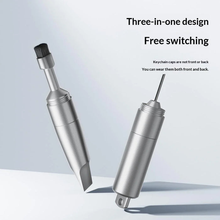 CS-02 3-in-1 Keychain Repair Tool Multi-function Portable SIM Card Ejector Pin Cleaning Brush Screwdriver for Phone Repair - Silver - 6