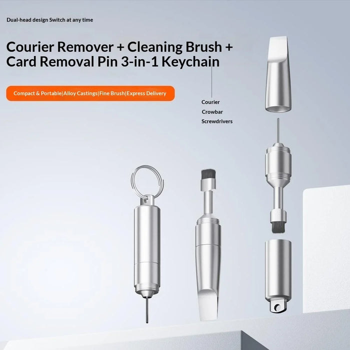 CS-02 3-in-1 Keychain Repair Tool Multi-function Portable SIM Card Ejector Pin Cleaning Brush Screwdriver for Phone Repair - Silver - 7