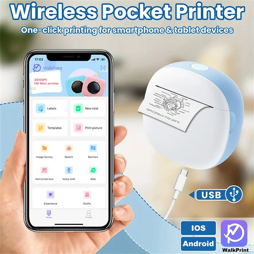 X10 Mini Pocket Bluetooth-compatible Thermal Printer 200DPI Inkless Photo Sticker Label Portable Printer - Blue  /  White - 5