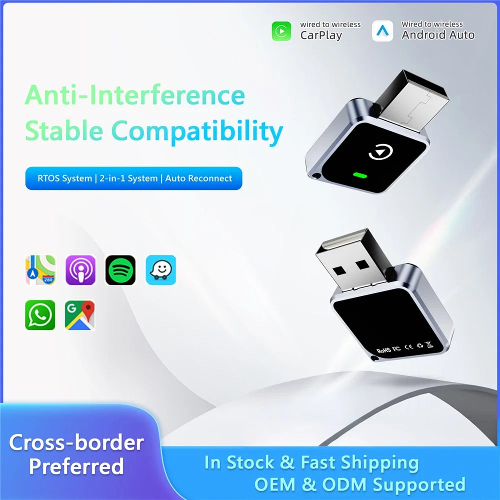 CM102 Wireless CarPlay Adapter Android Auto Converter 2-in-1 WiFi 6 Bluetooth-compatible 5.3 USB Adapter for Car - Black - 6