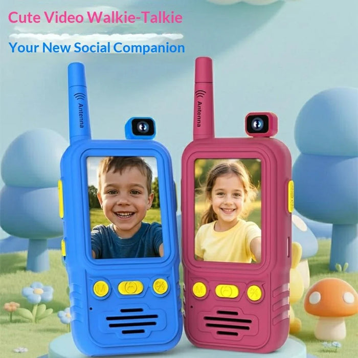 S2 2Pcs / Set 2.0 Inch IPS Screen Kids Video Walkie Talkie with 180 Degree Rotating Camera Voice Changer for Children - Blue+Red - 2