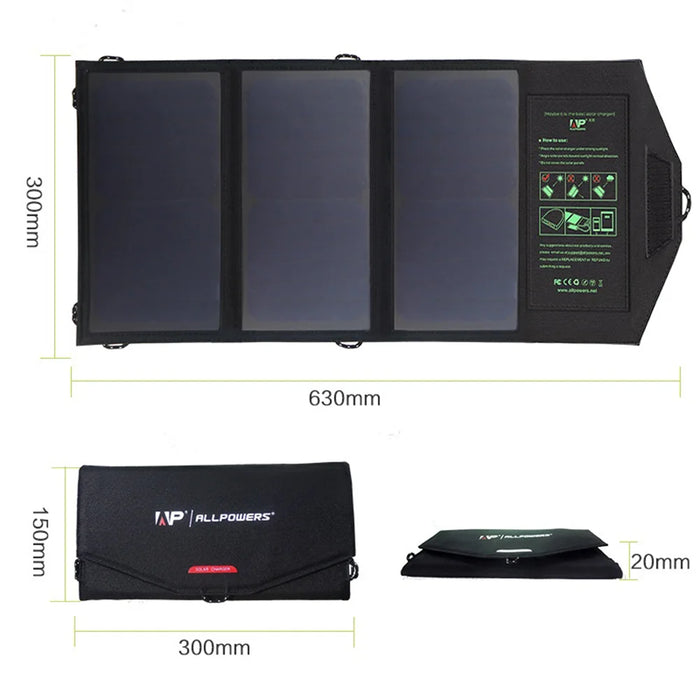 ALLPOWERS 5V 21W Foldable Solar Panel Waterproof High Efficiency Solar Charger with Dual USB for Phone Tablet - 4