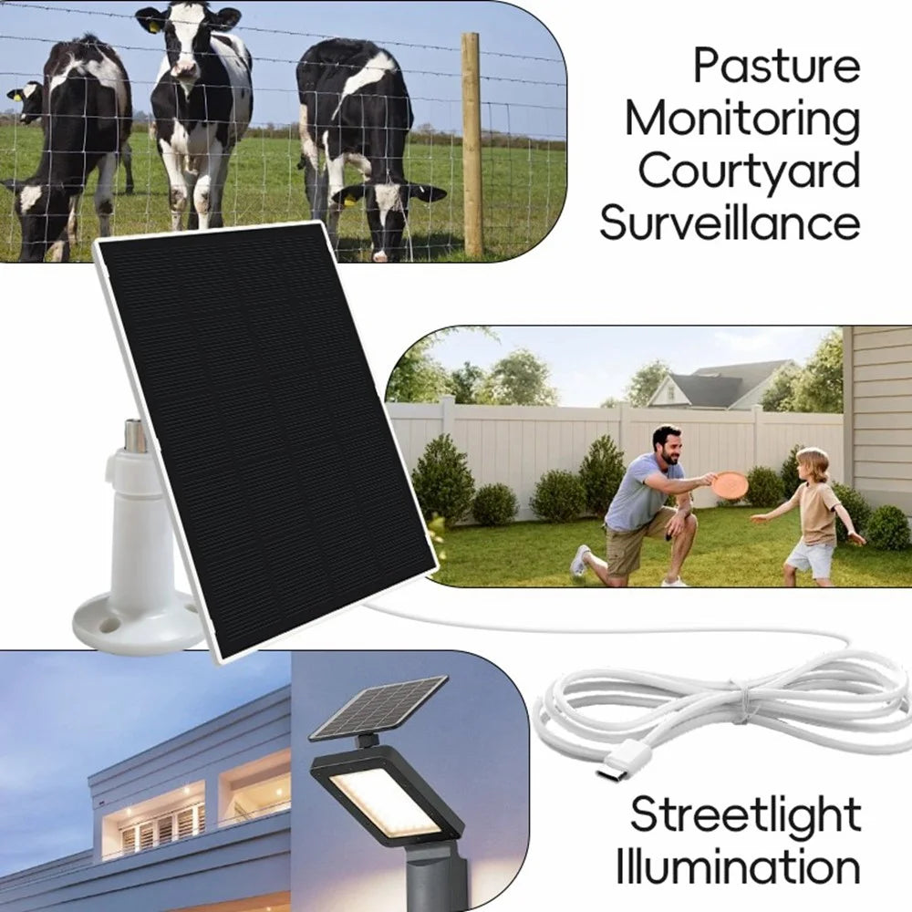 2W 5V Solar Panel 22.5% Efficiency Type-C Charging Board for Security Camera Monitoring - White - 3