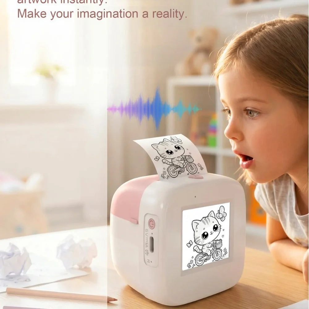 Q17 2.0 Inch AI Voice Thermal Printer 200DPI Wireless Portable Mini Printer for Kids DIY (Standard Version) - Pink - 2