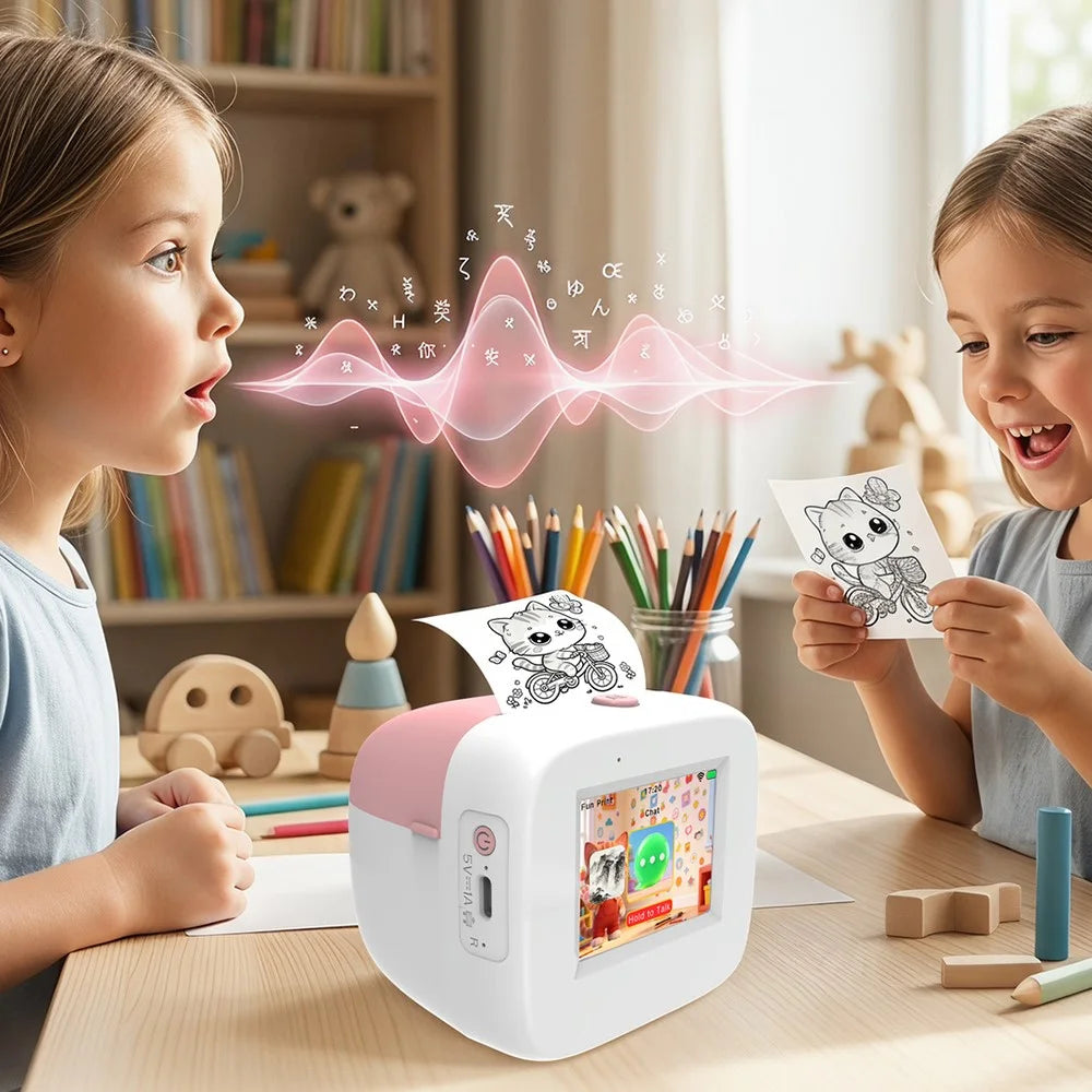 Q17 2.0 Inch AI Voice Thermal Printer 200DPI Wireless Portable Mini Printer for Kids DIY (Standard Version) - Pink - 4